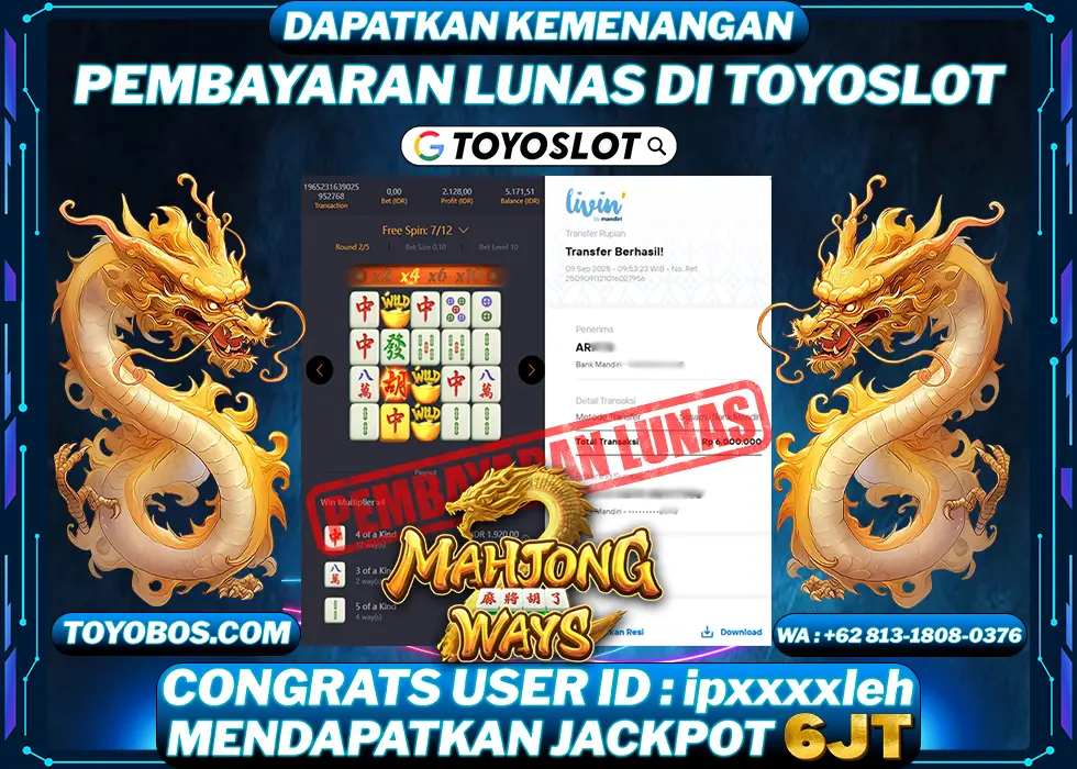 TOYOSLOT - BUKTI KEMENANGAN Mahjong Ways Rp7,000,000,- LUNAS